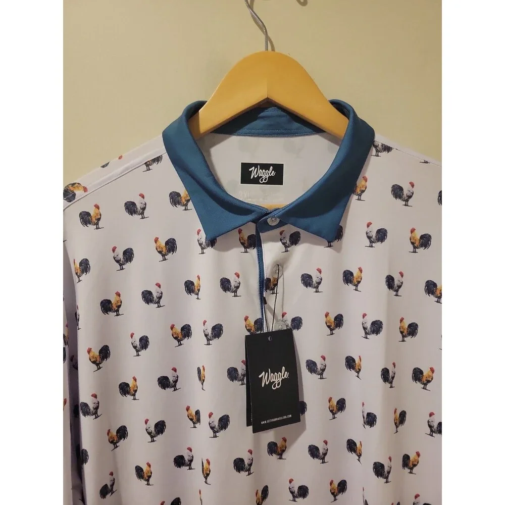 NWT Waggle Golf Polo Shirt Cocky Rooster Animal Print Stretch Performance 3XL - Picture 2 of 7